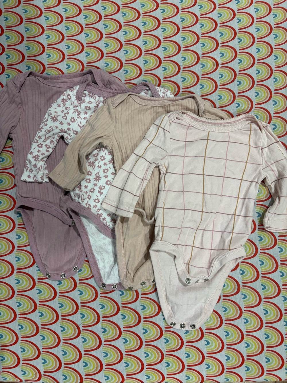 cloud island Baby Long-Sleeve One-Pieces in Mauve, Blush, Cream, and Floral